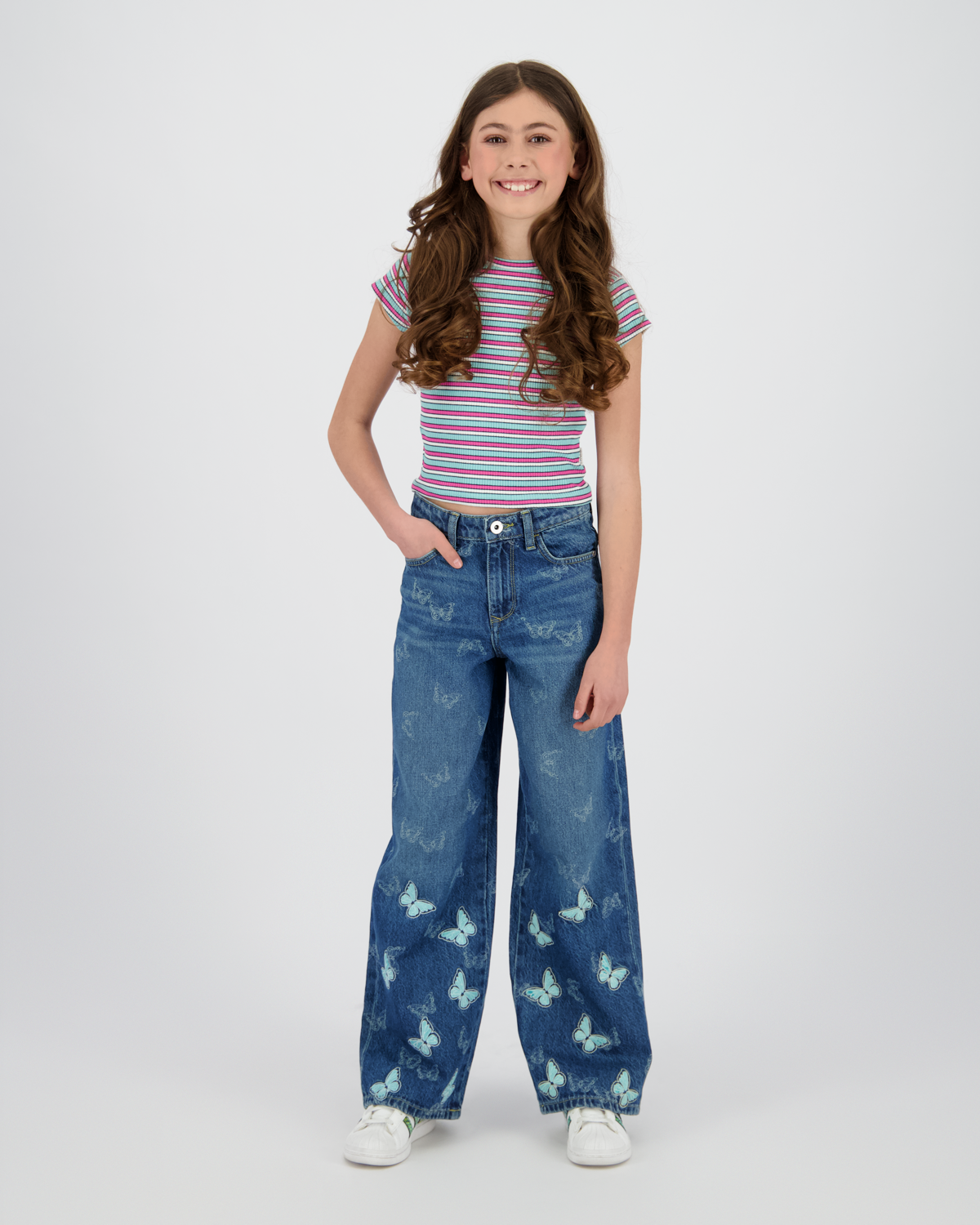 T-shirt Basic rib crop striped tee