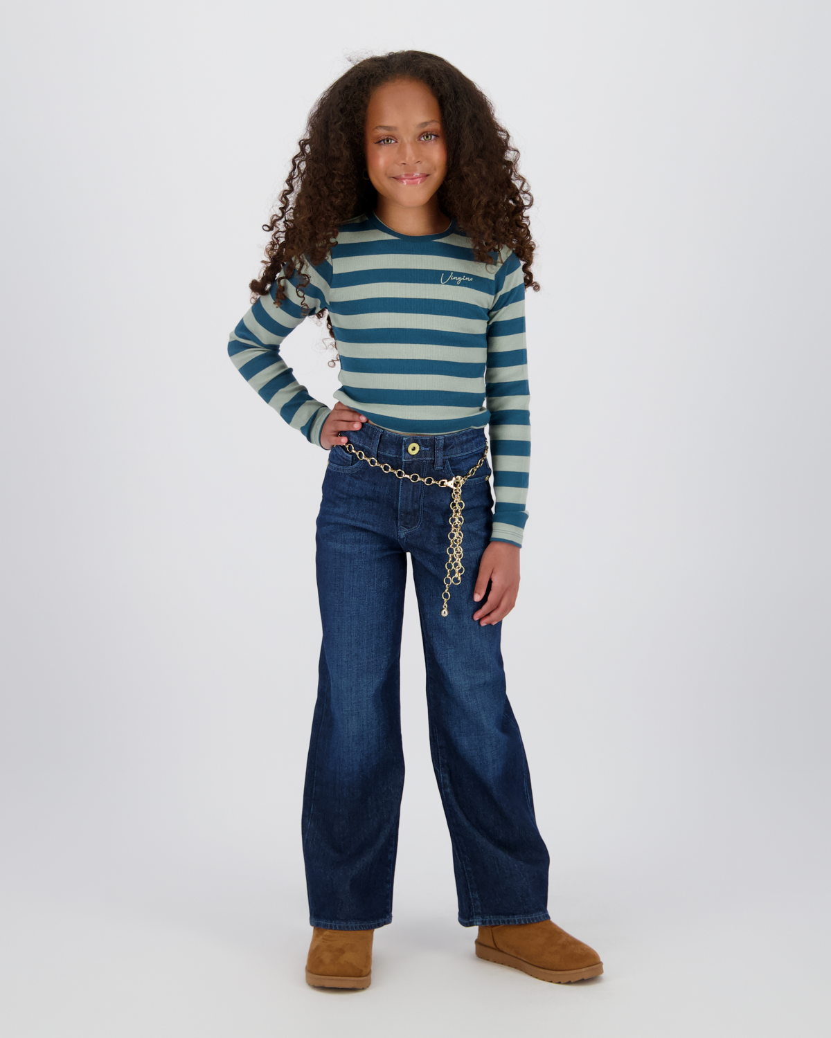 Top G-basic-crop rib stripe